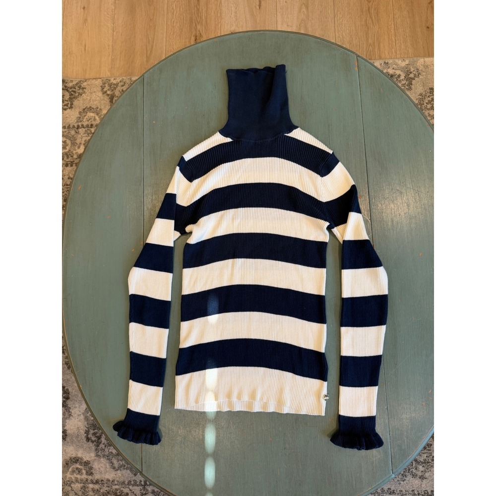 Scotch & Soda Amsterdams Blauw Striped‎ Turtleneck Sweater Navy White Ruffle S